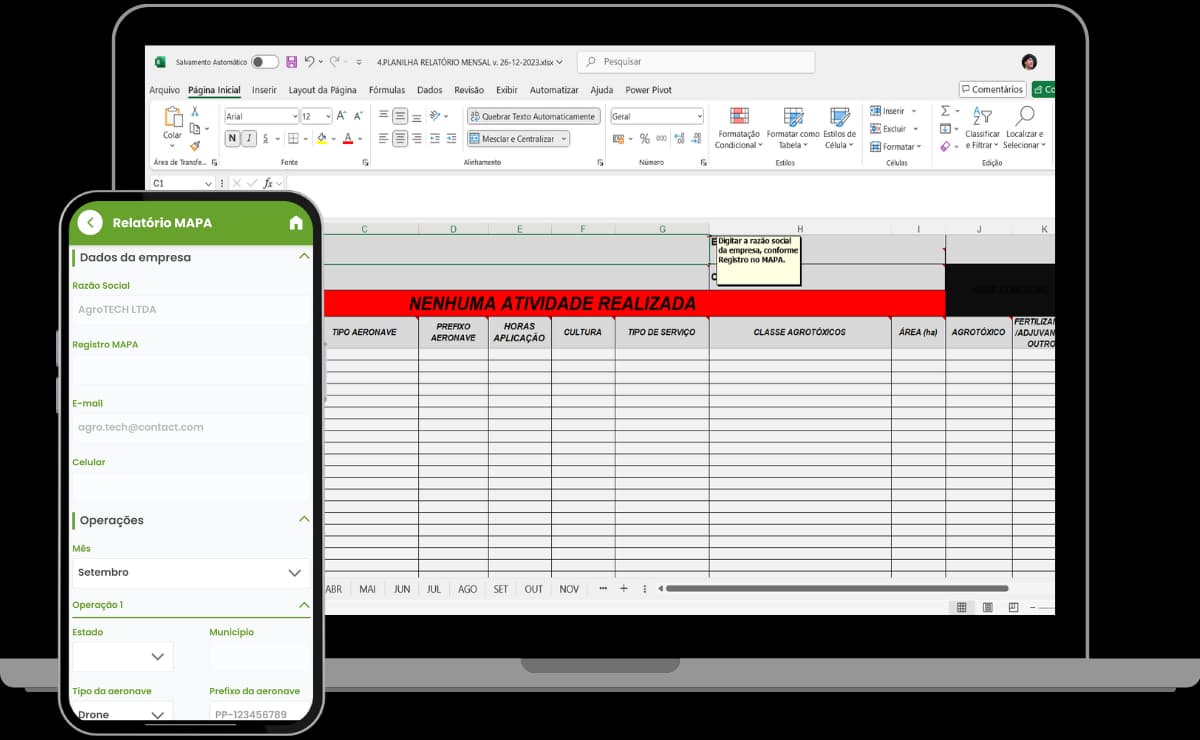 Imagem com tela do aplicativo GeoDronePlus para geração do relatório MAPA